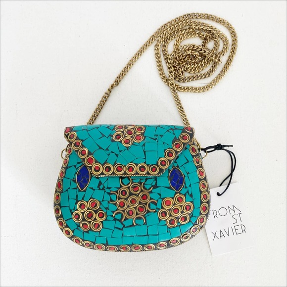 The St. Xavier Handbags - FROM ST. XAVIER The Debbie Bag Turquoise Mosaic Mini Crossbody Bag